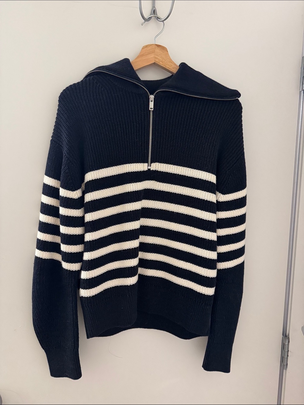 COS Black and White Striped Half-Zip Sweater